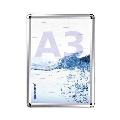 VITAdisplays Rondo Aluminium Folding Frame DIN A3 Silver Poster Frame with Anti-Reflective PET Protective Film 25 mm Aluminium Profile Removable Frame