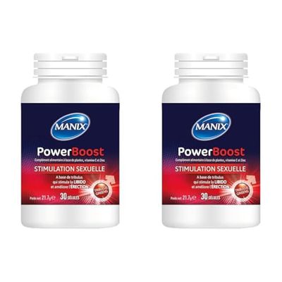 Manix Power Boost: Complément Alimentaire (30 Gélules) Stimulant la Libido et Renforçant l'Erection/A Base de Tribulus, Vitamine C et Zinc (Lot de 2)