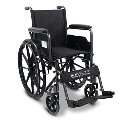 Mobiclinic, Oopvouwbare rolstoel, S220, Snel ontkoppelbare wielen met een druk op knop, Premium, Zitting 40cm, Opklapbare voetsteun armleuningen, Remhendel, Stevig, Zwart