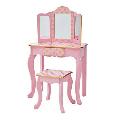 Fantasy Fields Coiffeuse Enfant Tabouret Miroir en Bois Rose Teamson TD-11670L
