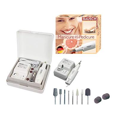 Bausch 0360 Electric manicure/pedicure device for professionals, right/left running function, infinitely adjustable, air cooling, 10 attachments: sanding, filing, calluses removal, nail care, foot care