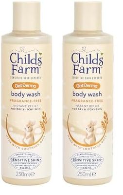 Childs Farm OatDerma Body Wash, Fragrance Free, Soothing Face Bath Shower Gel, Sensitive Skin Soap, Baby Kids, 250ml (Pack of 2)