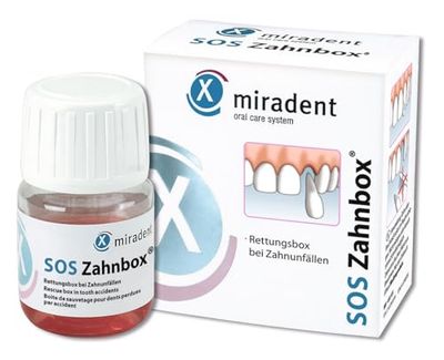 Miradent Caja de rescate dental para dientes expulsados y traumatismos | La solución nutritiva preserva las células para una reimplantación e integración exitosa del diente perdido