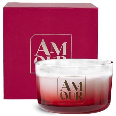 THE CONCEPT FACTORY Home Deco Factory, BO0090, Coffret Bougie 3 Mèches Amour-Parfum Envoûtant, Design Élégant, Idéal Cadeau-Combustion Durable et Ambiance Chaleureuse-Rouge, 300g, Verre