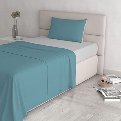 Italian Bed Linen Jogo de lençóis de cor natural (folha plana 180 x 300, ferro instalado 120 x 200 cm + fronha 52 x 82 cm), óleo gasolina/verde garrafa, vermelho/cinzento claro, pequeno duplo