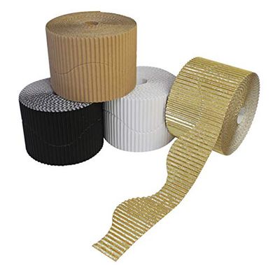Bright Ideas PK04 Neutral Assortment, 10cm x 7.5m Corrugated Border Rolls for School Displays Arts and Crafts. BI7873.
