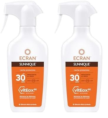 Ecran Sunnique - Leche Protectora Solar SPF 30 en Spray, Protección Media UVA, UVB y IR-A, Refuerza las Defensas, Resistente al Agua, para la Piel de Toda la Familia - 270 ml (Paquete de 2)