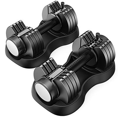 25 lbs verstelbare halterset 2-delige set met anti-slip handgreep & automatisch instelbare halterschijven & opbergbakje, verstelbare gewichten voor lichaamstraining thuis