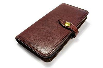 Nicola Meyer – Nuovo iPhone 8/7 PLUS 5.5” custodia a libro in cuoio con 6 porta carte di credito e banconote (colore PRUGNA washed in foto)