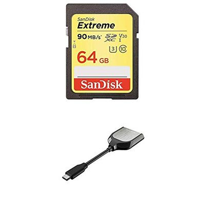 SanDisk Extreme 64GB SDXC Memory Card up to 90MB/s, Class 10, U3, V30 FFP with USB Type-C Reader for SD UHS-I and UHS-II Cards