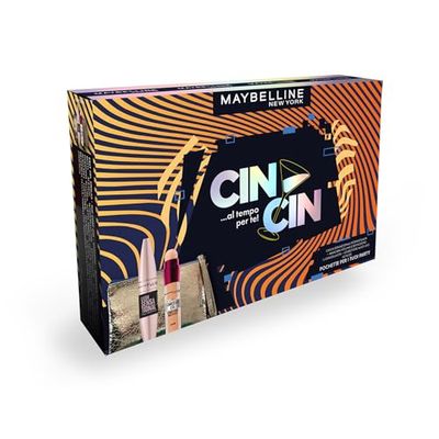 Maybelline New York Pochette Regalo con Mascara Volumizzante Ciglia Senzazionali, Intense Black, e Correttore Liquido Multiuso Cancella Età, Tonalità: 02 Nude