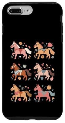 Galloping Horses Cute Folk Style Floral Pattern Rustic Charm Custodia per iPhone 7 Plus/8 Plus