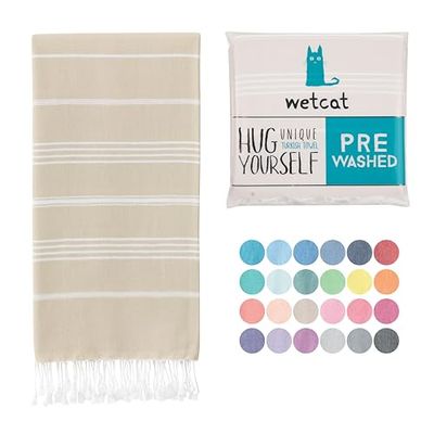 WETCAT Serviette de Plage Turque surdimensionnée, 96,5 x 180,3 cm, 100% Coton, Anti-Sable, séchage Rapide, Serviette de Voyage légère pour Adultes, Accessoires de Plage, Cadeaux – Beige