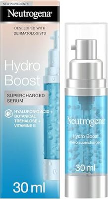 Neutrogena Hydro Boost Siero Supercharged, Siero idratante viso con Vitamina E incapsulata, Siero viso Acido Ialuronico rigenerante, Siero viso antirughe e illuminante per pelle secca e stanca, 30 ml