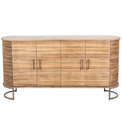 DRW Dressoir met 4 houten deuren en metalen poten in natuur en goud, 153 x 43 x 77 cm