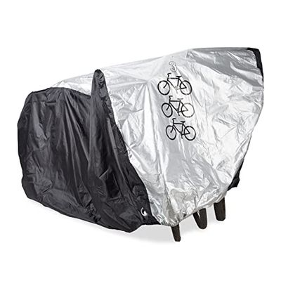 Relaxdays Copri Biciclette da Esterno, Telo per 3 Bici, HLP 110x200x100cm, Copertura e Custodia, Plastica, Nero Argento, Poliestere