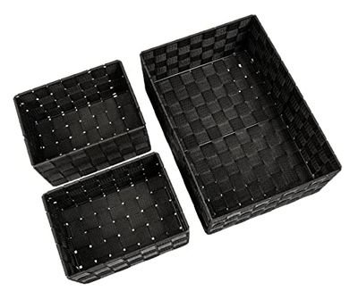 WENKO Corbeille bain Adria noire, kit 3, décorative le rangement et l'organisation aux dimensions S, M & L cuisine, salle bain et maison, organiseur en polypropylène robuste 34x13x24cm