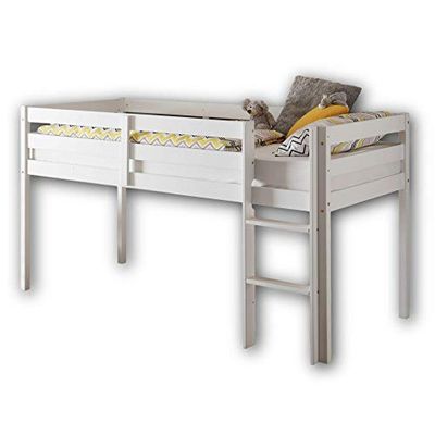 Stella Trading KENI Lit Mezzanine, avec échelle et Surface de Couchage de 90 x 200 cm, pour Enfant, Peu encombrant, en pin Massif, Blanc, 97 x 113 x 207 cm (l x H x P)
