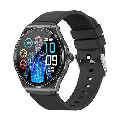 Knauermann PRO 3 (2024) zwart - gezondheidshorloge smartwatch met telefoonfunctie - ECG + HRV en SOS-functie - AMOLED-display, BT Bluetooth - slaapapneu - siliconen band zwart, 14-24, rond, zwart,