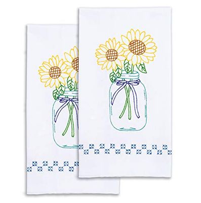 JACK DEMPSEY NEEDLE ART Handduk dekorativa solblommor, vit, en storlek