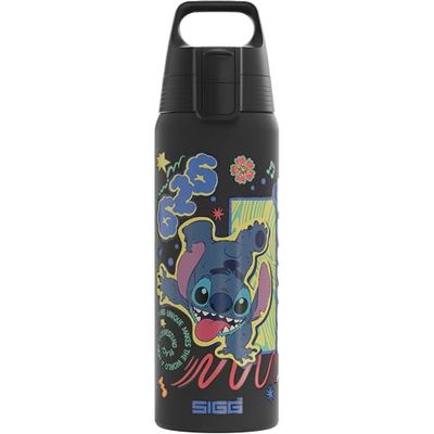 SIGG - Roestvrijstalen drinkfles - Shield One Disney Lilo & Stitch - geschikt voor koolzuurhoudende dranken - lekvrij - vederlicht - BPA-vrij - Sport & school - zwart - 0,75 l