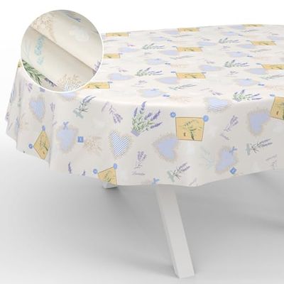 ANRO Tovaglia cerata lavabile, per interni ed esterni, ovale, 200 x 140 cm, con bordo tagliato, lavanda