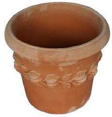 VASO “CILINDRO CON LIMONI IN RILIEVO” IN TERRACOTTA PER PIANTE E FIORI; DIAMETRO CM. 48, ALTEZZA CM. 42 – FATTO A MANO CON ARGILLA GALESTRO – MADE IN ITALY.