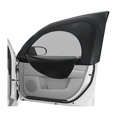 LoyaForba 2Pcs Car Window Shade, Zipper Breathable Side Sun Mesh, Auto Stretchy Front Rear Curtain Sun Rays Cover Screen for Baby, Universal Vehicle Camping Privacy Protection (Front/33.5''×20.5'')