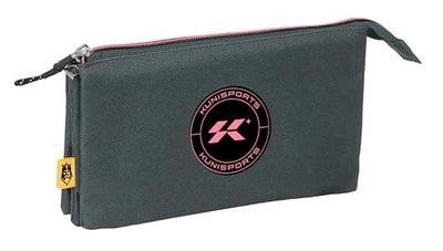 Safta Kings League KUNISPORT - Portatodo Triple, Estuche Infantil, Estuche Niño, Ideal para Niños en Edad Escolar, Cómodo y Versátil, Calidad y Resistencia, 22x3x12 cm, Color Gris