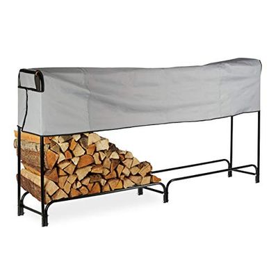 Relaxdays Leñero Exterior, Leñera Interior, con Cubierta, Acero, 122 x 245 x 40 cm, Negro