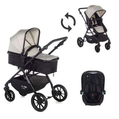 Nurse Track, 2-in-1 kinderwagen + draagzak, hangmat converteerbaar tot reiswieg, compact opvouwbaar, met regenhoes en tas, beige