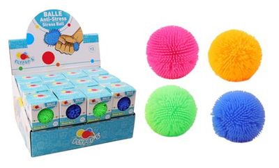 FLYPOP'S - Pack de 24 Balle Herisson Anti-Stress - Jeu de Kermesse - 037214PA - Couleurs Assorties - Silicone - Enfant - Adulte - Rééducation - Anxiété - 6 cm x 6 cm - À Partir de 3 Ans