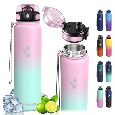 Vikaster Botella Termica, 1000ml sin BPA, Botella Agua Acero Inoxidable, a Prueba de Fugas, Botella de Agua, Reutilizable, Cantimplora para Deporte, Oficina, Escuela, Ciclismo