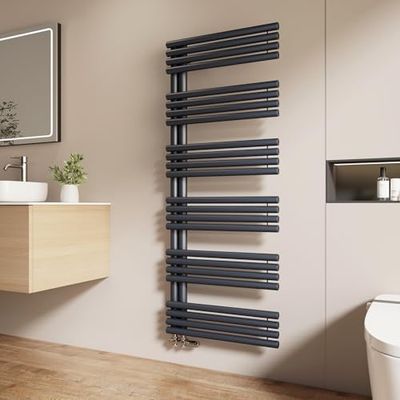 EMKE Ronde buizen badkamerradiator 153 x 60 cm, handdoekradiator zijaansluiting badkamerradiator handdoekhouder handdoekverwarmer handdoekdroger handdoek radiator badkamer antraciet 933W