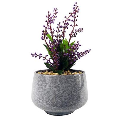 28 cm keramisk hög blå planterare med konstgjord lila Vitex Negundo-växt