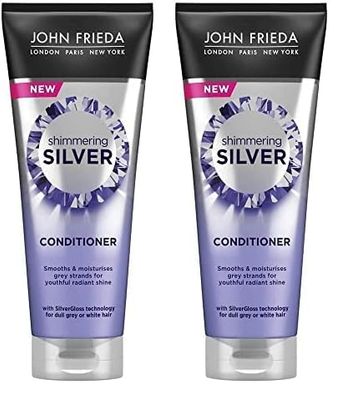John Frieda Shimmering Silver Conditioner 250 ml, Toning Conditioner for Dull Grey or White Hair, Conditioner for Silver Hair with SilverGloss Technology (Pack of 2)