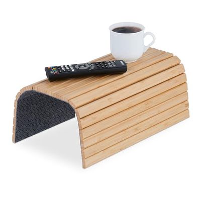 Relaxdays Support pour accoudoir, Bambou, Tablette pour canapé ou Fauteuil, L x P : 42 x 34 cm, Repose-Boissons, Nature