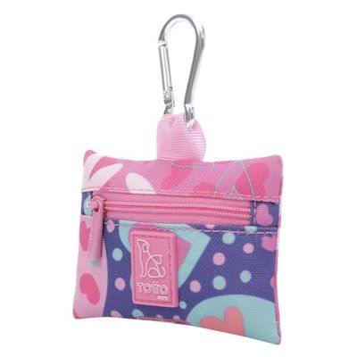 TOTTO - Dispenser Sacchetti Cane, Modello Jaso, Porta Sacchetti Escrementi Cani, 9,8 x 7 x 1 cm, Tasca con Cerniera, Moschettone per Appendere, Facile da Pulire, Poliestere, Stampa Mega Multicolori