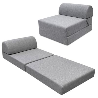 amuéblate online - Pouf canapé-lit Convertible - Fauteuil avec Matelas en Mousse Haute densité et Housse Lavable - Gris - 64 x 185 cm - Idéal pour Les Voyages, Les invités ou Le Camping