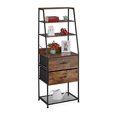 Relaxdays rek met 2 lades, 5 etages, industrieel design, HBD: 164 x 60 x 41,5 cm, opbergkast, zwart/bruin