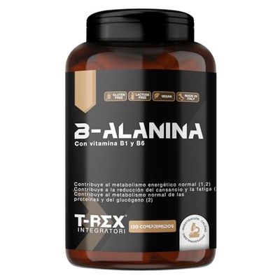 Beta Alanina 120 comprimidos de 1000 mg | Suplemento alimenticio a base de B-Alanina con Vitaminas B1 y B6. Potente suplemento post-entrenamiento para la recuperación muscular. T-Rex Integratori.