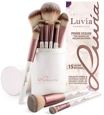 Luvia Make-up Kwasten Set, Prime Vegan Brush Set Incl. Nobele borstelhouder en satijnen zakje Voor cosmetische borstels