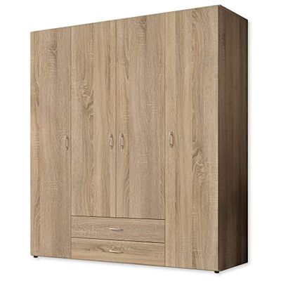 Stella Trading Base armário atemporal em 3 tamanhos, versátil, com portas de batente, acabamento em carvalho Sonoma, 160 x 177 x 52 cm (largura x altura x fundo)