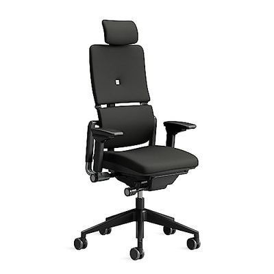 Steelcase Please, silla de oficina ergonómica con respaldo alto regulable en altura, brazos regulables y reposa cabeza regulable Ónix