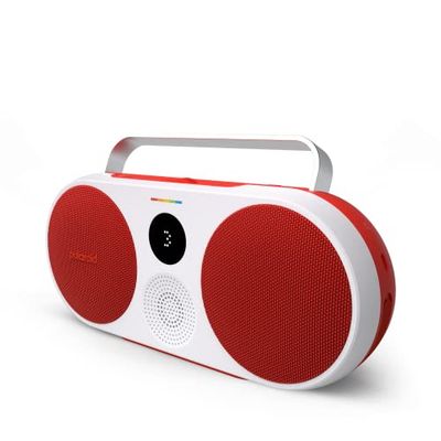 Polaroid 9091 P3-muziekspeler (rood) - Retro-futuristische Boombox draadloze Bluetooth-luidspreker oplaadbaar met dubbele stereopopapeling