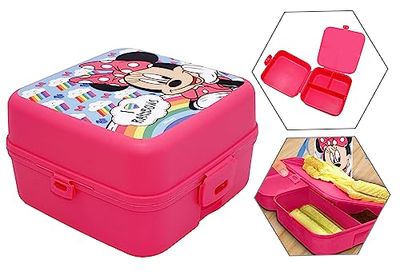 HOVUK Caja de aperitivos de Minnie Mouse de 14 cm, 3 compartimentos, estilo bento, a prueba de fugas, contenedor de preparación de comidas para niñas de 3 años o más
