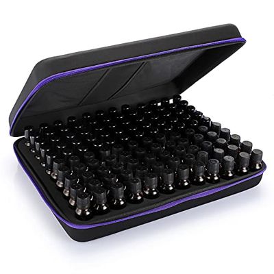 Hipiwe Custodia rigida per 120 bottiglie di oli essenziali in EVA, custodia da viaggio con inserto in schiuma, contiene oli essenziali da 5 ml, 10 ml, 15 ml, Nero e viola., XL, alla moda