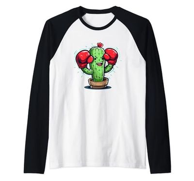 Disfraz de cactus de boxeo sonriente para amantes de las plantas Camiseta Manga Raglan