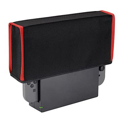 PlayVital Cover Antipolvere Copertura per Nintendo Switch&Switch OLED,Coperchio in Nylon Protettivo Impermeabile Antigraffio per NS Switch&Switch OLED Charging Dock-Nero&Bordo Rosso