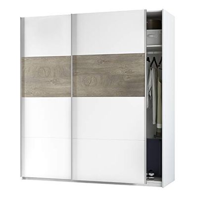Habitdesign Armadio a 2 Ante scorrevoli Camera da Letto, Modello Aikos, Finitura in Bianco Artik e Rovere Alaska, Dimensioni: 180 cm (Lunghezza) x 200 cm (Altezza) x 60 cm (profondità), Grande